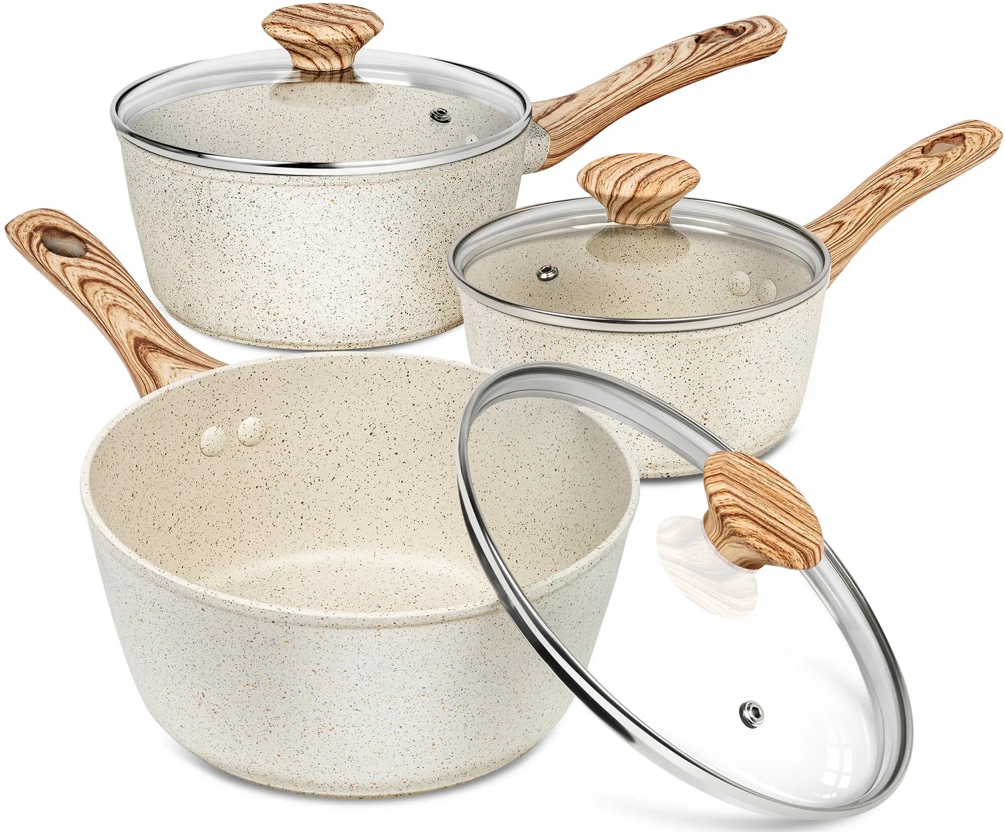MICHELANGELO 3 Pz/set StickPot Casa Antiaderente Rivestito di Granito Padella con Manico Anti-Scottatura Fornello A Induzione Zuppa Pentola Utensili Da Cucina