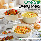 DONNOR 10PCS Set di Pentole a Induzione Lavabile in Lavastoviglie Pentole Antiaderenti con Coperchi in Vetro per Zuppa di Pasta Stufato JT528