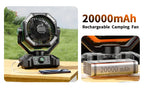 Ventilatore da campeggio con batteria da 20000 mAh con lanterna a 4 LED Ventilatore da tavolo a 8 velocità Ventilatore da esterno portatile per tenda da campeggio all'aperto e pesca