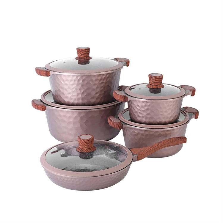 DONNOR Pentole e Padelle Set 10 Pezzi Set di Pentole Antiaderenti Set di Pentole da Cucina a Induzione Non Tossico con Padelle Stock Pot JT526