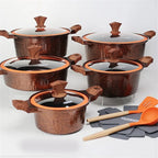 DONNOR Set di Pentole 6/15 Pezzi Pentola per Zuppa Antiaderente Pentola per Stufato con Coperchio in Vetro Pentole per Cappotto Sano in Granito per Stufe da Cucina Universali