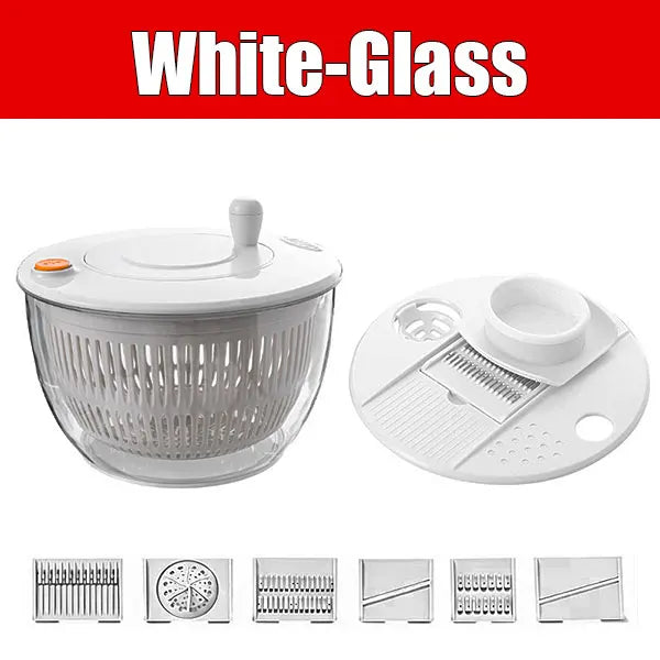 7-teiliges multifunktionales Salatschleuder-Set, Gemüsewascher, Gemüsehacker, Gemüseschneider, Reibe, Salatschüssel mit Deckel, Küchenhelfer