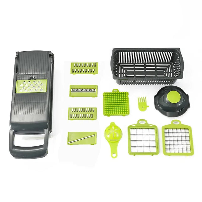 Tritatutto per verdure multifunzionale 14/16 in 1, tritatutto per cipolla con manico, griglia per alimenti, tritatutto per alimenti, affettatrice per verdure, dicer, taglio
