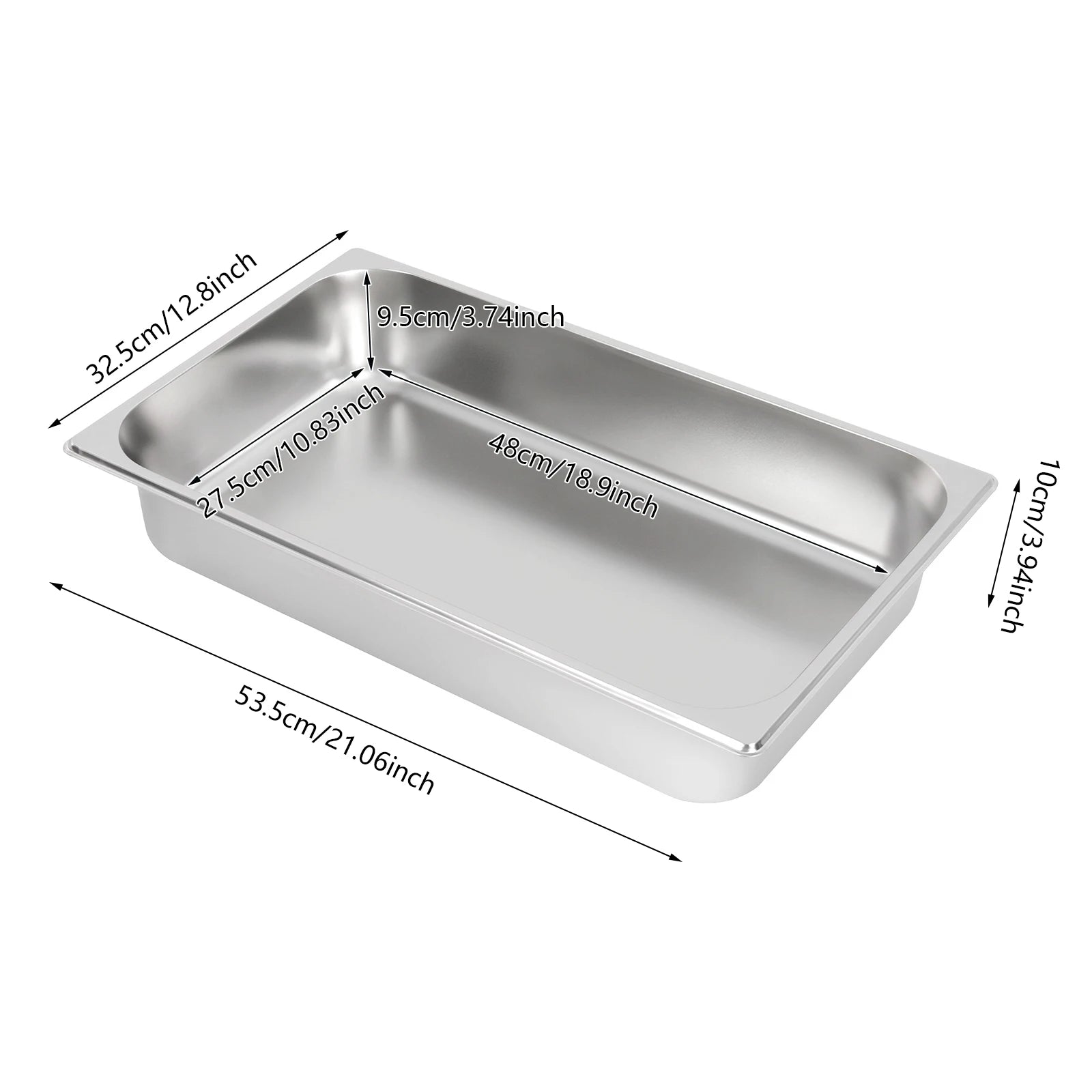 4 Piece Stainless Steel Steam Table Pans Set with Lids 9 Liter Rectangle Modern Silver Dishwasher Oven Freezer Table Safe