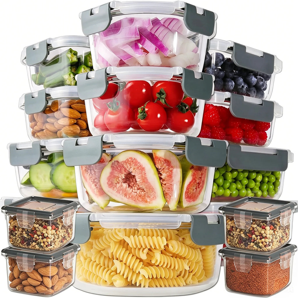 32er-Set Meal Prep Glasbehälter mit luftdichten Deckeln, auslaufsichere Glas-Lebensmittelbehälter, mikrowellen- und gefriergeeignetes Glasbehälter-Set für Reste, Obst und Gewürze