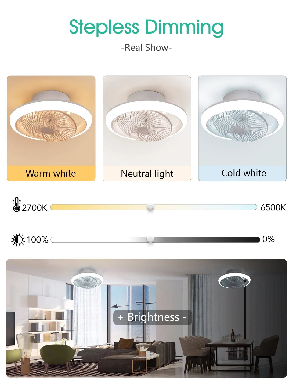 Ventilatore da Soffitto Intelligente con Luci a 360° °   Lampada Ventilatore Moderna Girevole con Controllo Remoto APP, Dimmerabile, 6 Velocità del Vento, Flusso d'Aria Reversibile per Interni