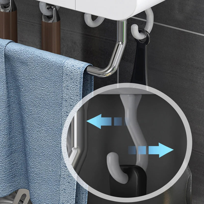 Organizzatore da Parete Multifunzionale per Cucina Senza Foratura, Porta Utensili con Vassoio di Drenaggio Rimovibile e Portasciugamani
