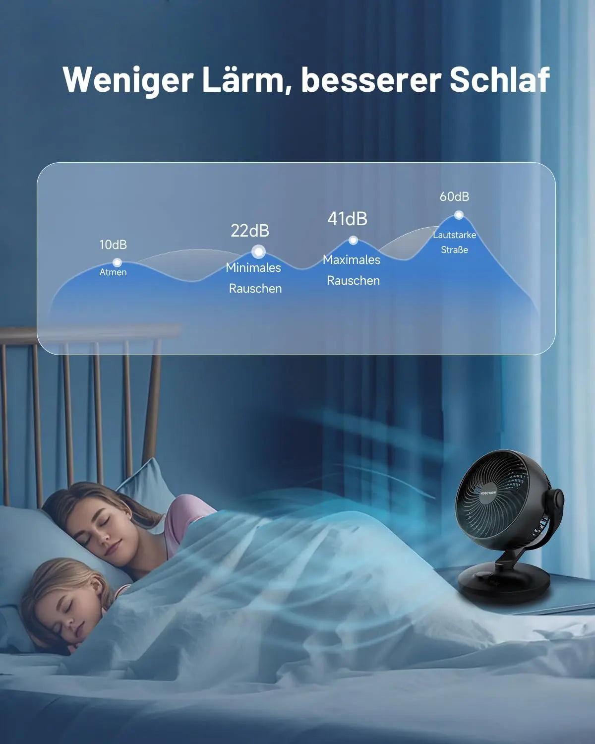 Ventilatori silenziosi WOWDSGN, 6 velocità regolabili, 3 modalità, 22 dB, neri, timer da 9 ore, ventilatore da tavolo per scrivania da ufficio per studenti, cucine, soggiorno