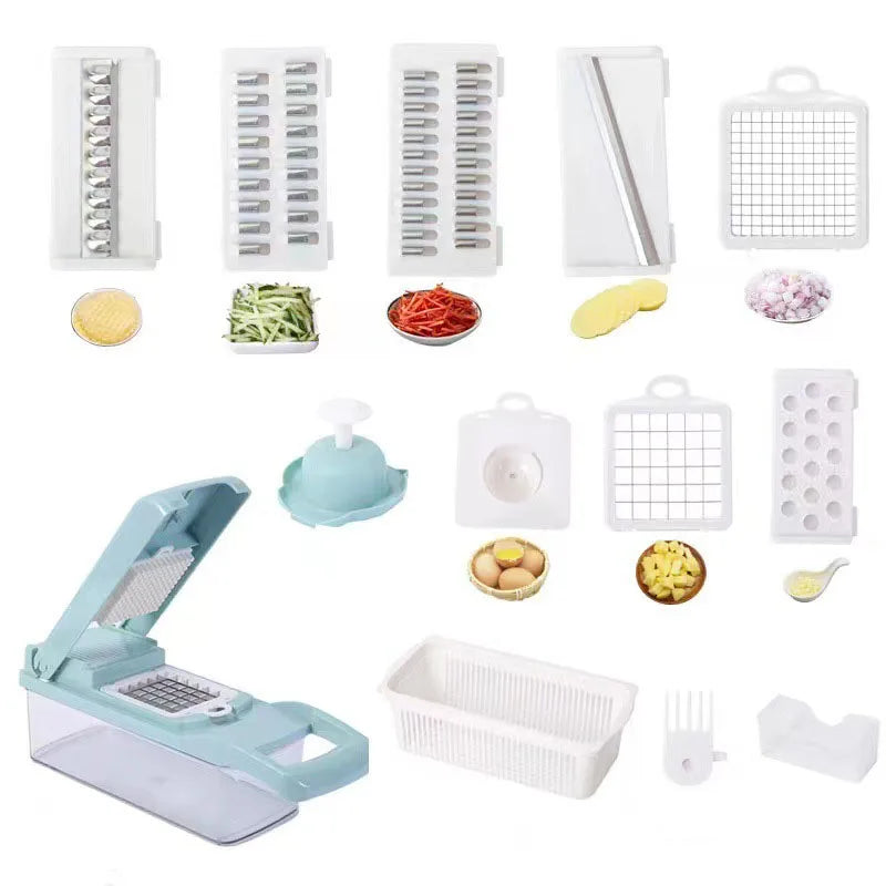 Multifunktionaler Gemüseschneider Würfelklingen, Slicer, Reibe, Schäler, Kartoffel- und Käseablaufreibe, Küchenwerkzeuge