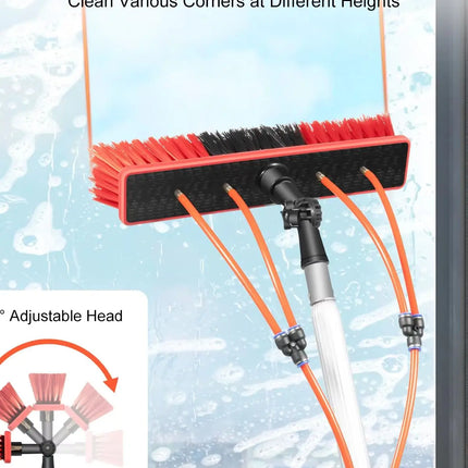 3-in-1 Cleaning Kit with Brush and Scraper, 7.4m Telescopic Water-Fed Pole, 180° Rotating Poles for External Window Cleaning