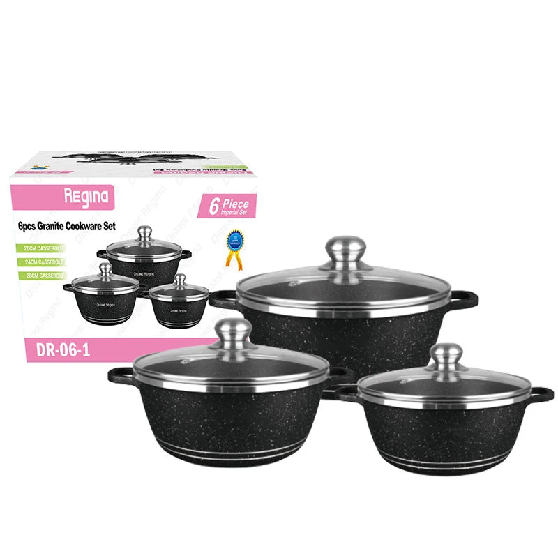 Set di Pentole in Alluminio Nero con Rivestimento in Granito Antiaderente, 20 24 28 32 36 40 44cm