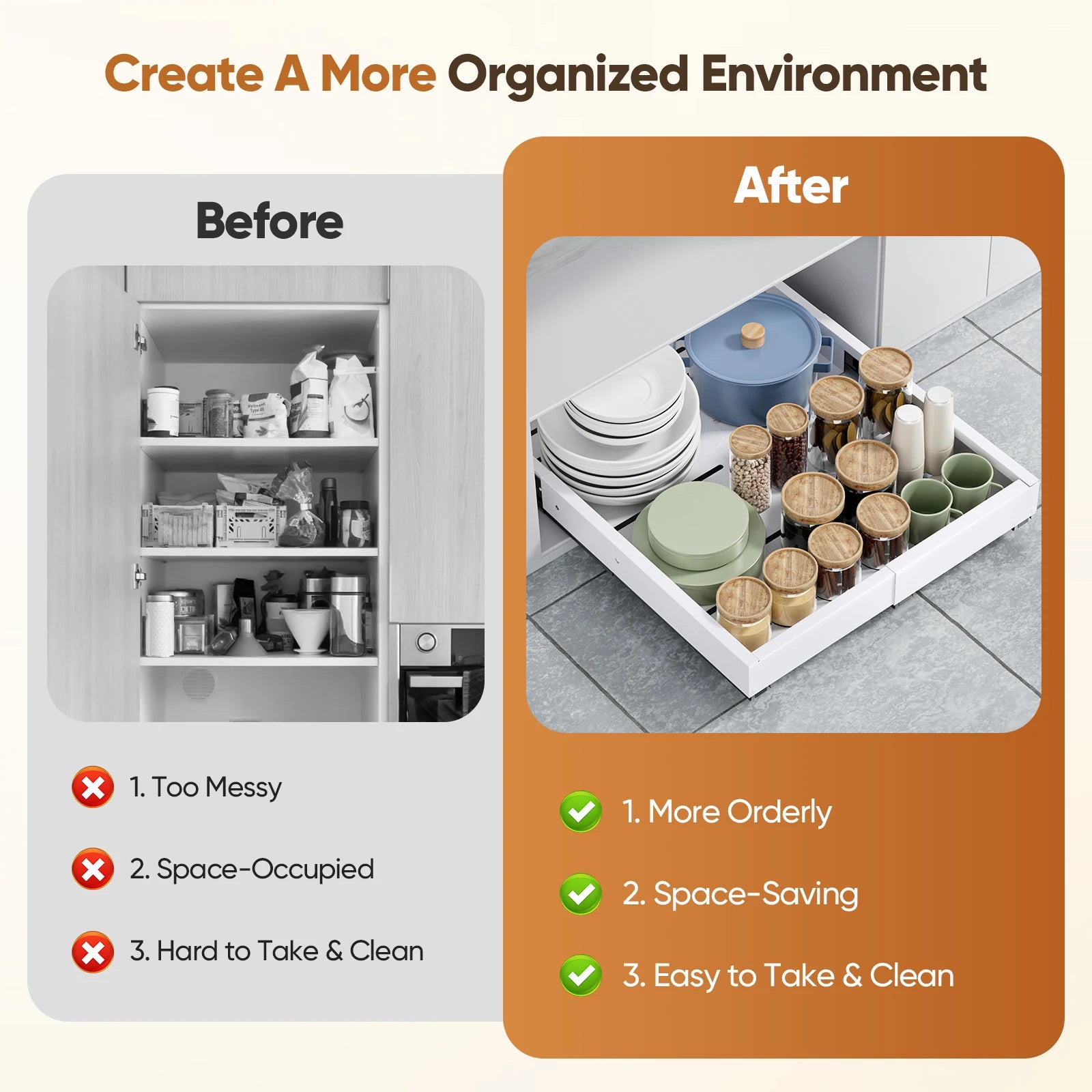 1/2PCS Scaffale da cucina Organizzatore per armadio estraibile Senza punzonatura Cassetti scorrevoli espandibili per armadio da cucina, dispensa, bagno