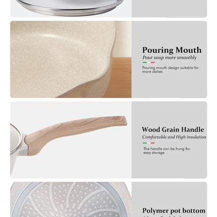 DONNOR Pentolino 2.5Qt con Coperchio Pentola in Granito Antiaderente per Tutti i Tipi di Piani Cottura, Pentolino per Salsa, Zuppa, Latte con Beccucci per Versare JT281