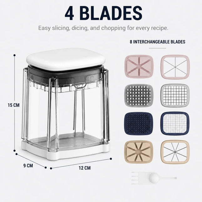 Multifunctional vegetable and potato chopper with 4 blades, press onion cutter for quick salad preparation