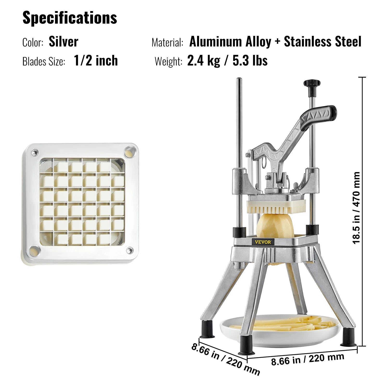 SucceBuy Professioneller Lebensmittelzerkleinerer für Obst, Gemüse, gewerblicher Kattex Pommes-Frites-Schneider, Zwiebelschneider aus Edelstahl