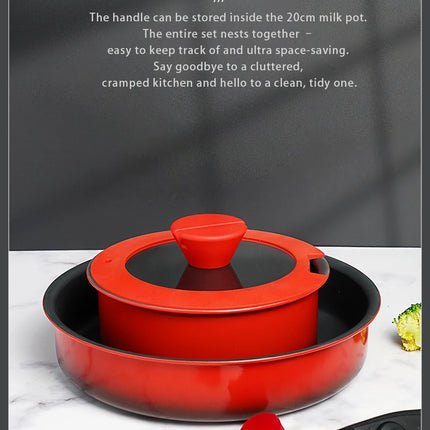 COOKER KING Non-stick Pan Set with Removable Handle, Food Grade Coating, Induction Cooking Pot, Steak and Omelette Pan