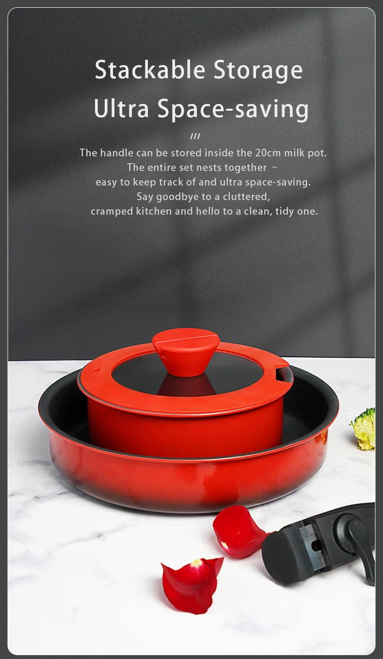 COOKER KING Set di Padelle Antiaderenti con Manico Rimovibile, Rivestimento per Alimenti, Pentola per Cottura a Induzione, Padella per Bistecche e Omelette
