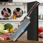 ZENG Professionelles 7-Zoll-Kochmesser – ultrascharf und langlebig, Edelstahl mit Holzgriff und lasergravierter Damast-Optik, mit Geschenkbox