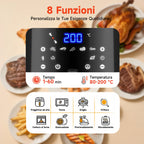 Aigostar Friggitrice ad aria 7 litri, 1900W, Nero, 7 programmi, Forno a convezione 360°