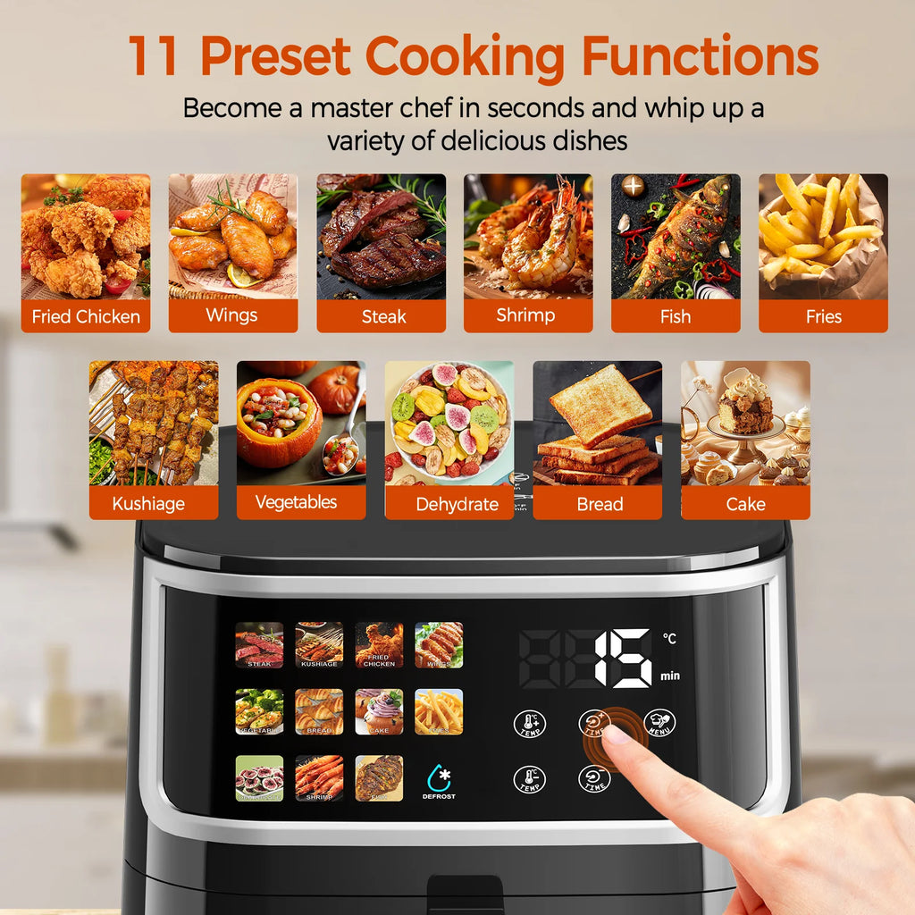 Patbrela Friggitrice ad Aria 8L 1700W con Touch Screen LED e 11 Funzioni Preimpostate