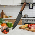 Set di 6 Coltelli da Cucina ZENG con Lame Affilate Antiaderenti, Manico Ergonomico in Legno, Set Completo per Cucinare e Tagliare