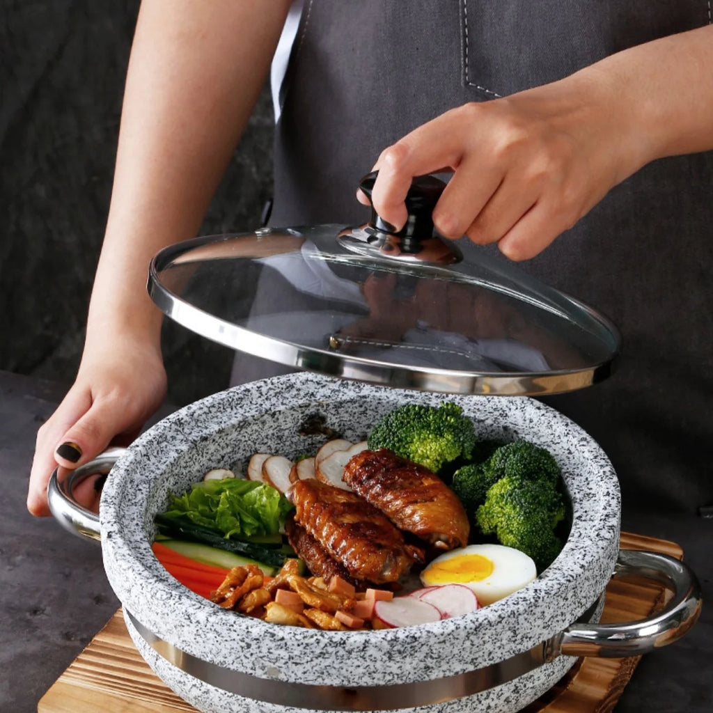 Grande Formato Riscaldamento Diretto Zuppa di Granito Pentola Moor Pietra Sizzling Pentola Calda Cottura Wok Cottura del Riso Cottura Cibo Servire Pentola di Pietra
