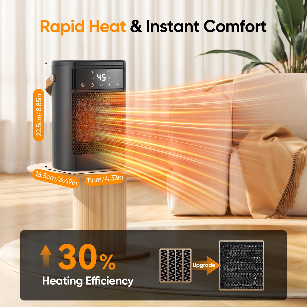 Ventilatore con telecomando, 1500W, 3 modalità di riscaldamento, timer 12H, 70 °   oscillazione, ventola PTC Risparmio energetico, protezione da surriscaldamento inclinabile