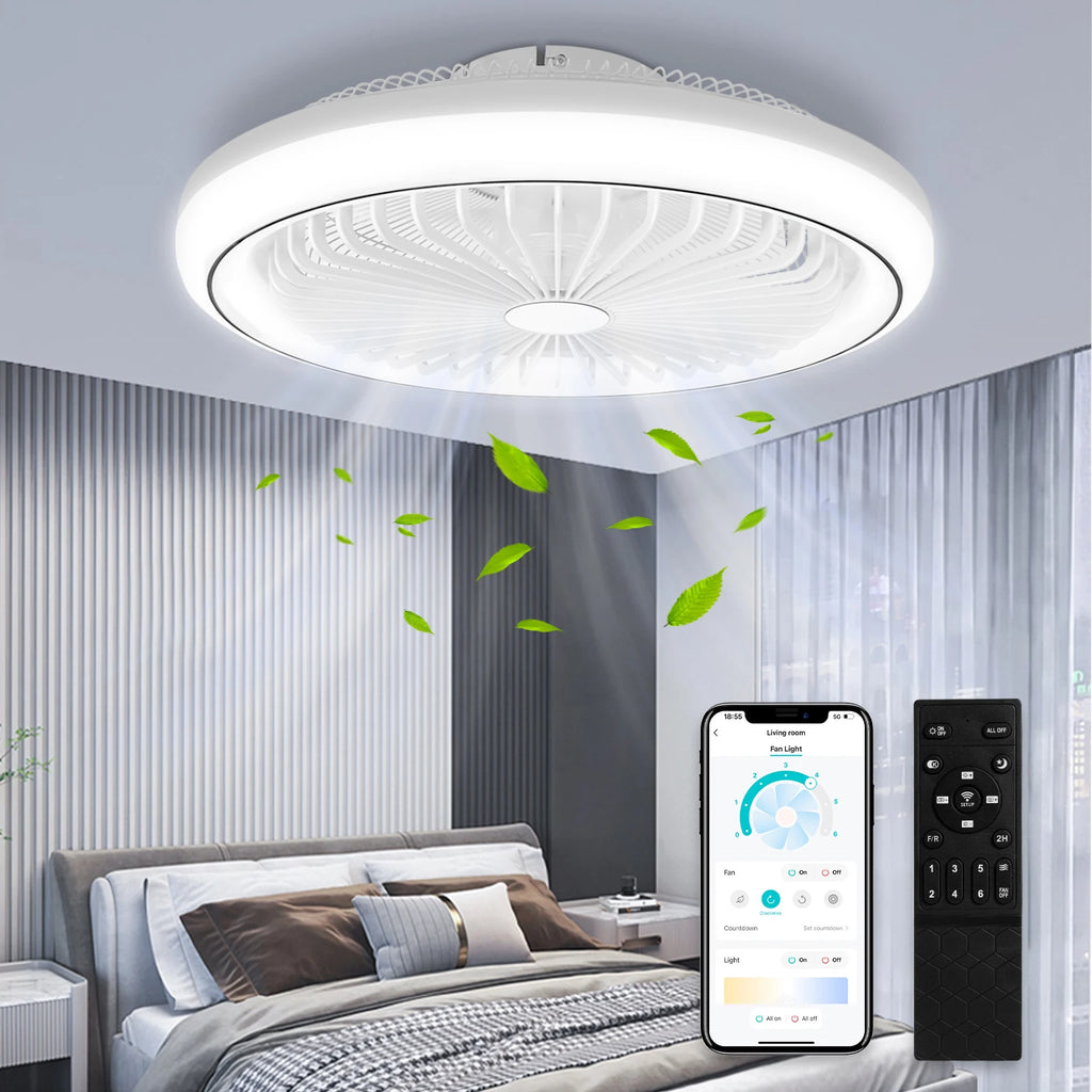 Ventilatore da soffitto con luce LED, telecomando, dimmerabile, 220V, bianco