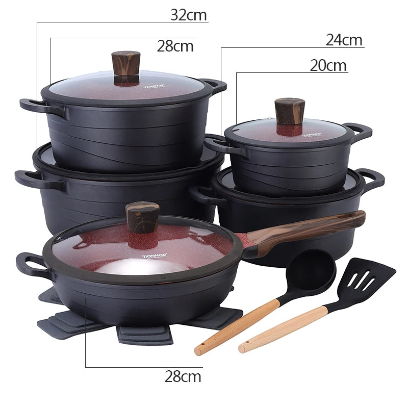 DONNOR 15 Pezzi Pentole e Padelle in Ceramica Set di Pentole Sane Antiaderenti Set da Cucina Set da Cucina con Padella a Induzione RV Set JT530