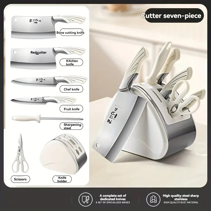 Messerblock-Set – 7-teiliges Premium Kochmesser-Set inkl. Messer, Schere, Messerschärfer und Tranchiermesser.