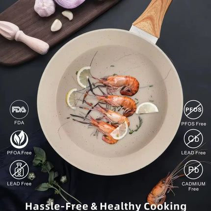 21-Piece Aluminum Cookware Set, Non-stick, White Granite, for Induction Cooktops, with Lid, Double Handle, Silicone Utensils, PFOA-Free