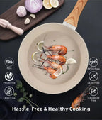 Set di Pentole in Alluminio da 21 Pezzi, Antiaderente, Bianco Granito, per Cucina a Induzione, con Coperchio, Doppio Manico, Utensili in Silicone, Senza PFOA