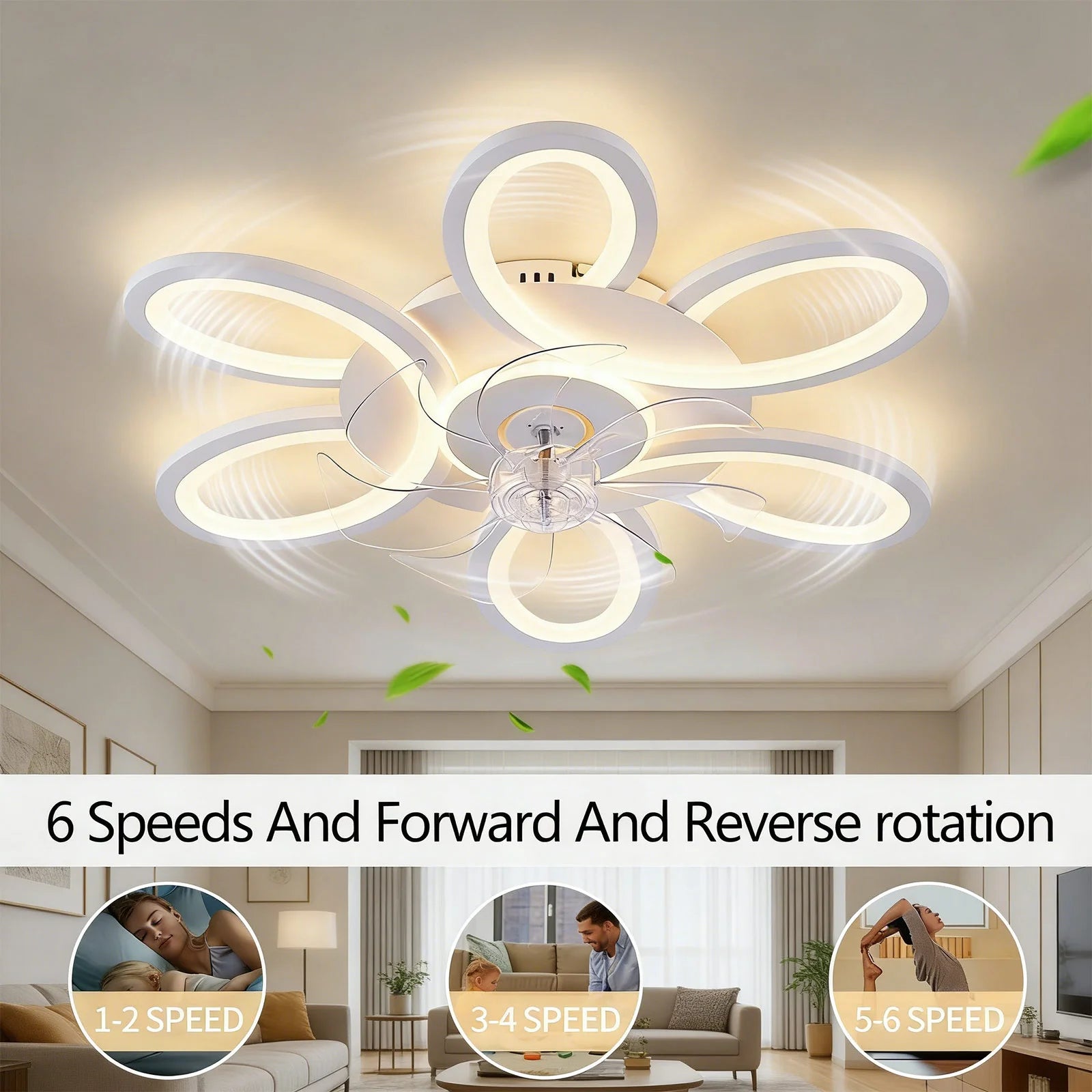 Ventilatore da soffitto moderno con luce, telecomando e controllo tramite app intelligente, ventilatore da soffitto a incasso ultra sottile da 25 pollici con luce LED dimmerabile, adatto per camere da letto, soggiorni e altri