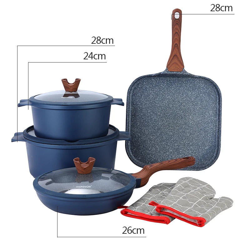DONNOR 21 Pezzi Set di Pentole in Ceramica Set di Pentole e Padelle Antiaderenti Set da Cucina con Utensili e Protezioni per Padelle JT529