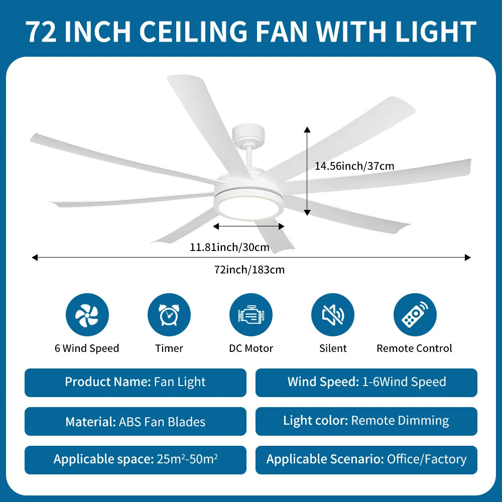 XINGOO Nordic White Ventilatore da soffitto da 72 pollici, telecomando con luce, decorazione per la casa, soggiorno, lampadario da soffitto per camera da letto