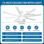 XINGOO Nordic White Ventilatore da soffitto da 72 pollici, telecomando con luce, decorazione per la casa, soggiorno, lampadario da soffitto per camera da letto