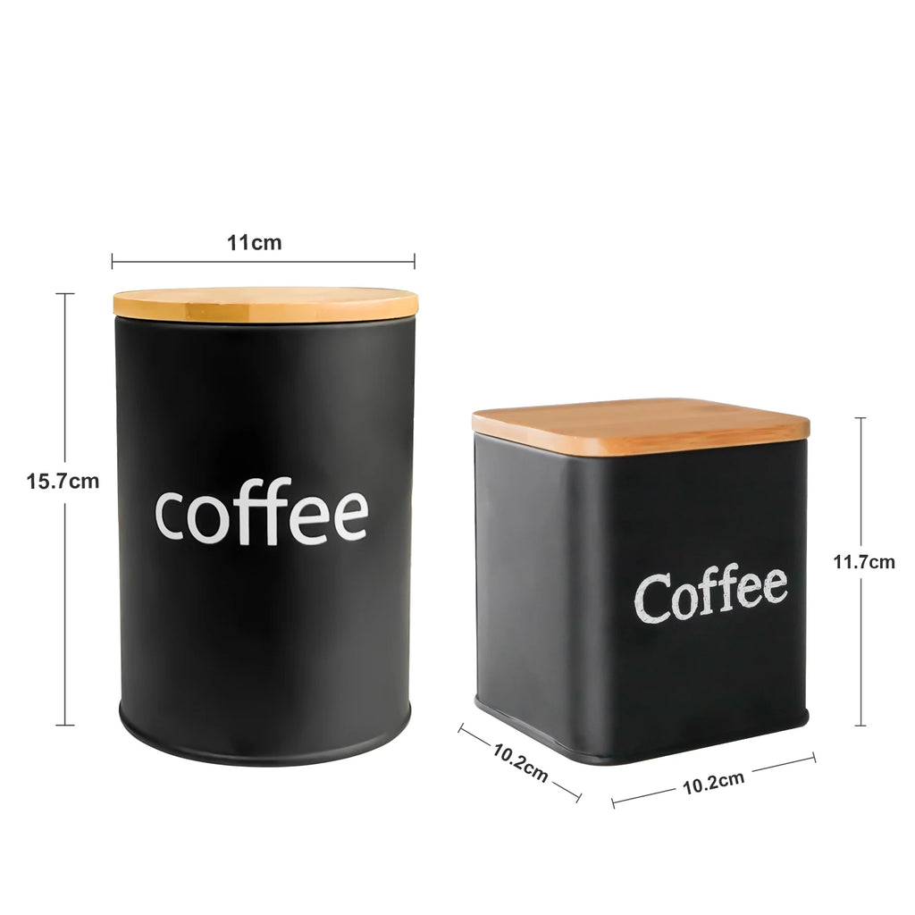 Set di Contenitori Ermetici in Metallo per Caffè, Tè e Zucchero con Coperchi in Bambù, 3 Barattoli per Piano di Lavoro