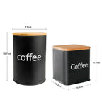 Set di Contenitori Ermetici in Metallo per Caffè, Tè e Zucchero con Coperchi in Bambù, 3 Barattoli per Piano di Lavoro