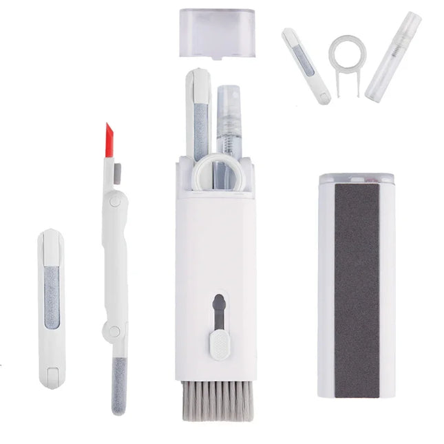 Kit di pulizia 7-in-1 per tastiera del computer, penna per la pulizia degli auricolari, strumenti per la pulizia di telefono e iPad, estrattore per copritasti