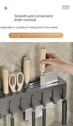 Mensola da cucina senza attrezzi, accessori da cucina, tubo per bacchette multifunzionale a parete, deposito per coltelli e attrezzi