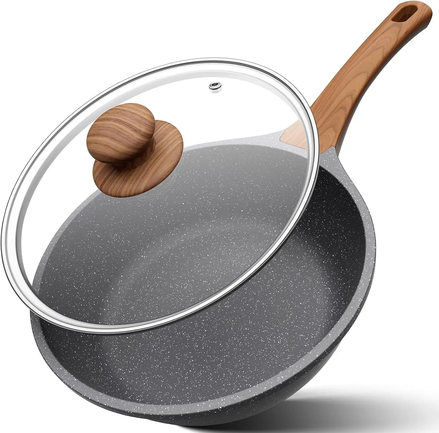Padella alta 24 cm con coperchio – Padella antiaderente in granito, compatibile con l'induzione