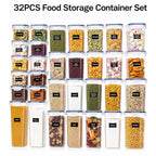 32-teiliges luftdichtes Lebensmittelbehälter-Set mit Deckeln, BPA-freie Kunststoff-Organizer für die Speisekammer, stapelbare Behälter für Müsli, Mehl, Nudeln, Getreide mit Etiketten und Marker