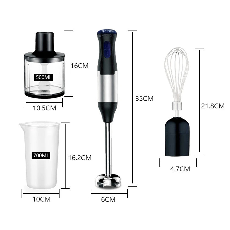 Edelstahl 4-in-1 Stabmixer Set, Handmixer, Gemüseschneider und Fleischwolf, Smoothie Maker