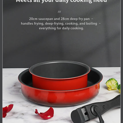 COOKER KING Non-stick Pan Set with Removable Handle, Food Grade Coating, Induction Cooking Pot, Steak and Omelette Pan