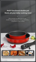 COOKER KING Set di Padelle Antiaderenti con Manico Rimovibile, Rivestimento per Alimenti, Pentola per Cottura a Induzione, Padella per Bistecche e Omelette