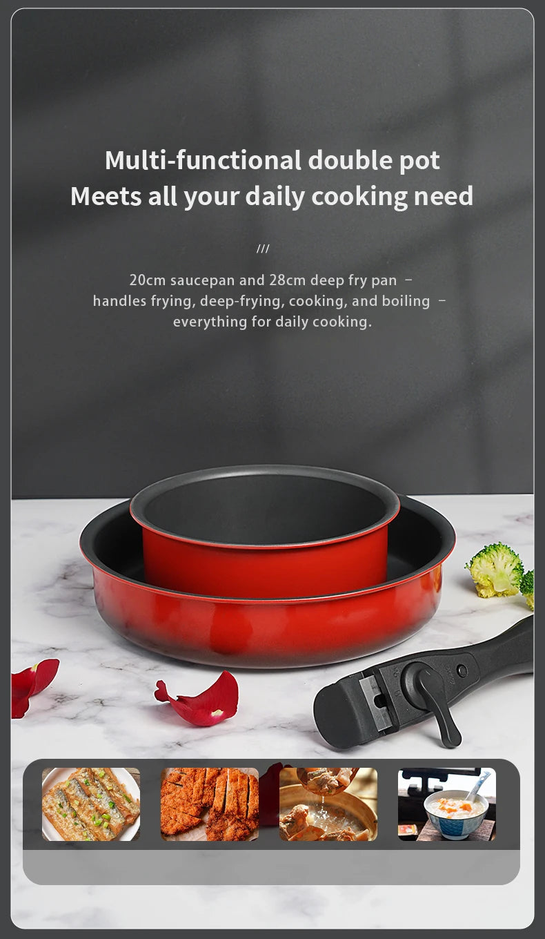 COOKER KING Set di Padelle Antiaderenti con Manico Rimovibile, Rivestimento per Alimenti, Pentola per Cottura a Induzione, Padella per Bistecche e Omelette