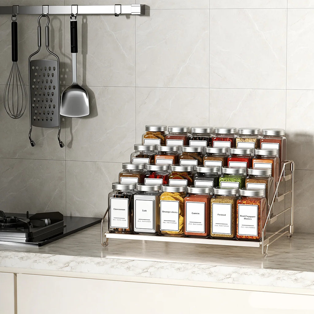 4-stöckiges Stand-Gewürzregal aus Edelstahl für die Küche, Einbau-Kräutertiegelhalter, Wand-Organizer
