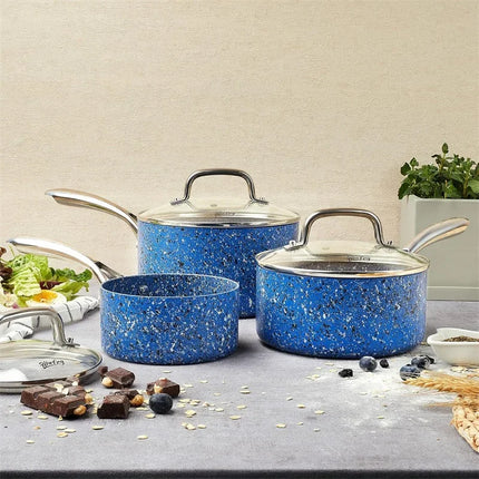 HLAFRG Set 3 pentole antiaderenti in granito, durevoli, con coperchio in vetro, per zuppe e latte, per fornello a induzione, utensili da cucina