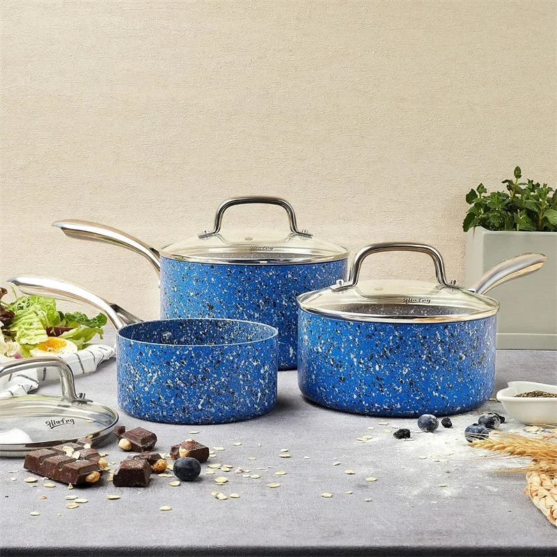 HLAFRG 3 pz/set Pentola Premium Durevole Rivestimento in Granito Pentola per Zuppa Pentola per Latte Domestico con Coperchio in Vetro per Fornello a Induzione Utensili da Cucina