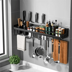Supporto da parete per portaspezie sospeso, portavasi sospeso, portabottiglie salvaspazio con ganci, ripiano da cucina per utensili